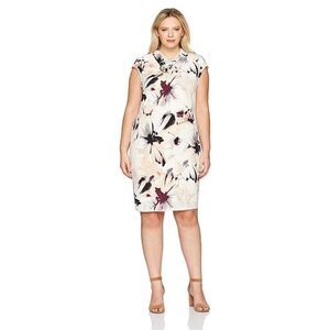 New! CALVIN KLEIN Women's Plus Size Twist-Collar Floral Jersey Sheath Dress 2X